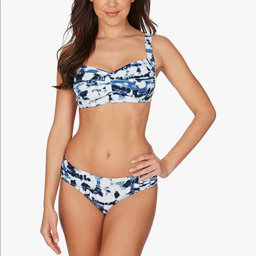 NWT Nip Tuck Swim Blue Ink Twist Front Design Tummy Control Bikini Set Swimsuit
